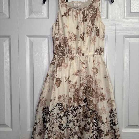 Lands' End Canvas 100% Cotton Poplin Midi Cream & Brown Floral Petite Size 2 EUC - Picture 4 of 16